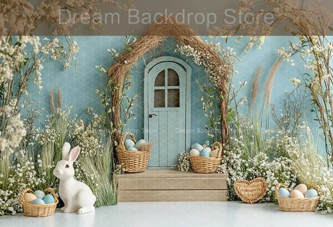 Spring Easter Background Photography Cute Rabbit Carrot Bunny Egg House Backdrop Decor for Kids Birthday Cake Smash Photo Studio