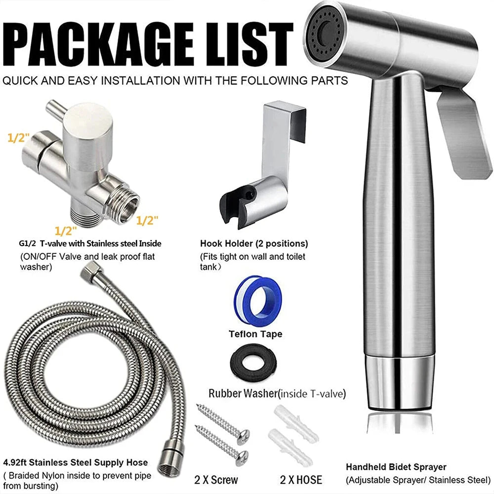 Handheld Bidet Toilet Sprayer Set Stainless Steel Bidet Faucet Wall Mounted Toilet Spray Gun Bathroom Shower Head Self Cleaning