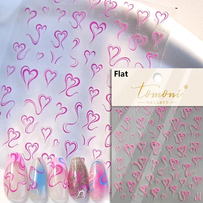 5D Gradient Love Gem Glitter Love Heart Colorful Cat's Eye Rhinestone Soft Self Adhesive Nail Art Stickers Shiny Manicure Decals