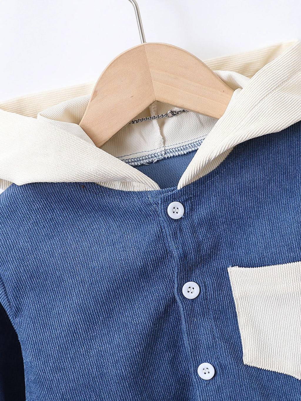 Autumn Boys' Fashionable Casual Hooded Long-Sleeved Button-Up Color-Blocked Shirt