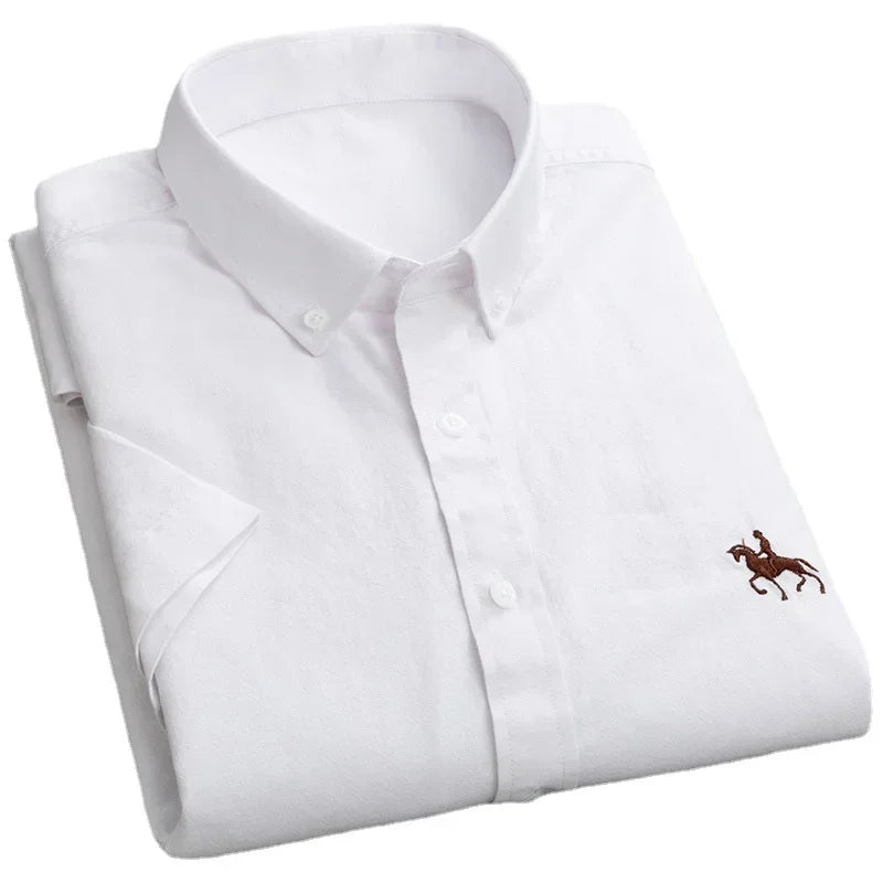 Short Sleeve For Men Shirt 100% Cotton Oxford Casual Without Pocket Solid Men's Dress Shirts Plus Size 6XL
