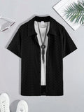 Men's Black Diamond Jacquard Short Sleeve Shirt Summer Smart Casual Loose Top