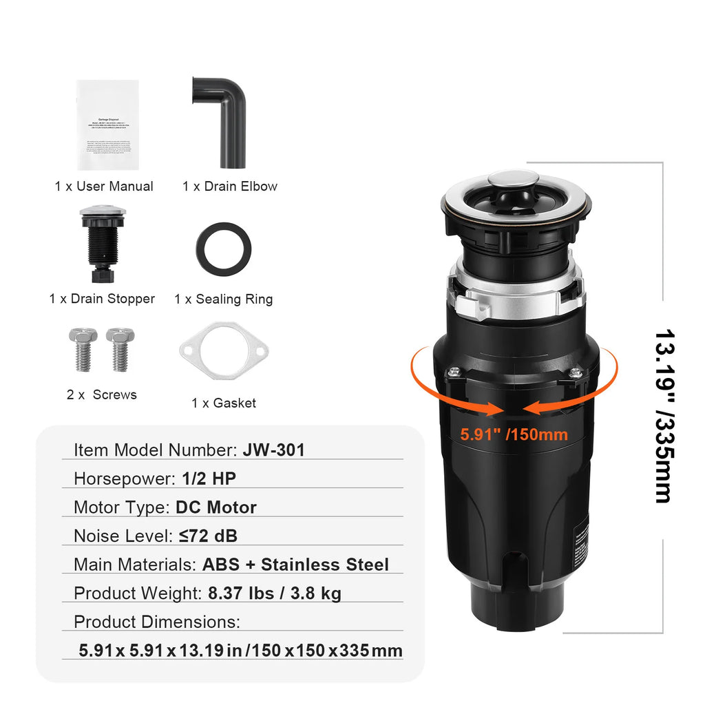 SucceBuy Garbage Disposal 1,1/2,3/4HP Continuous Feed Food Waste Disposer EZ Connect Food Waste Grinding System for Kitchen Sink