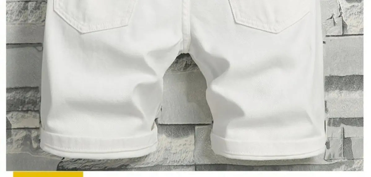 Men's Denim Shorts 2025 Summer Y2k Streetwear Ripped Casual Denim Knee Length Solid Jeans Shorts White New Classic Jeans Shorts