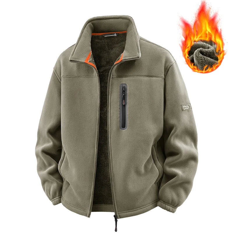 Solid Men's Fleece-Lined Bomber Jacket New Arrival Winter Windproof Stand-Collar Zip-Up Thicken Warm Plush Coat Fashion Clothing