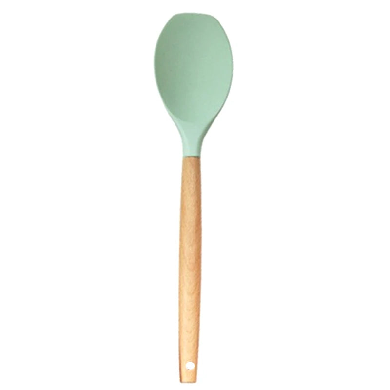 1Pc Silicone Spatula Scoop With Wooden Handle Salad Agitator Pot Scoop Home Cooking Utensils Kitchen Gadgets