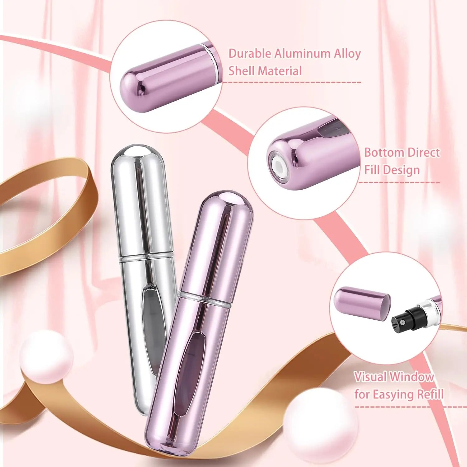 5Pcs 5ml Spray Scent Pump Perfume Bottle Refillable Spray Atomizer Bottle Mini Travel Empty Cosmetic Containers