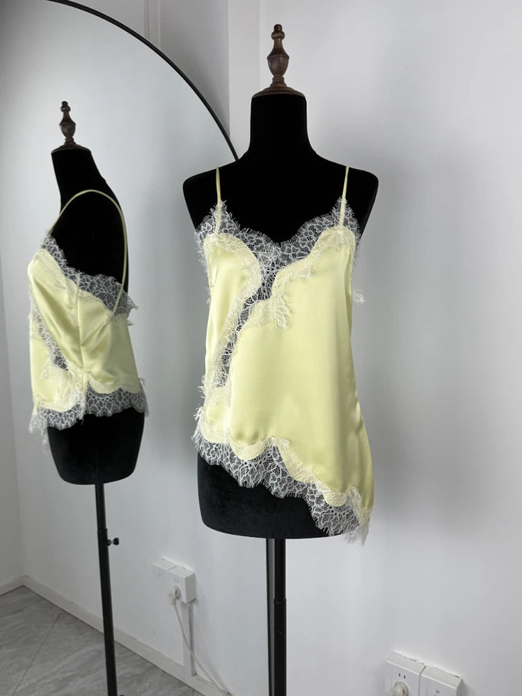 Tuularose Women's Lace Spaghetti Strap Dress Sexy Sleeveless Lace Patchwork Asymmetrical Dress Summer Party Looks Elegant Dress
