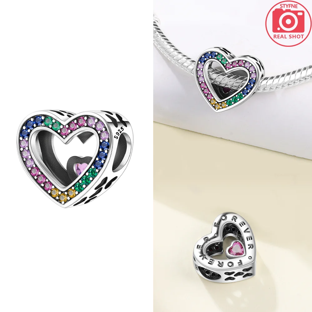 925 Sterling Silver Pink Zircon Love Beads Charms Fit Bracelet Women Jewelry Diy Anniversary Gift Delicate Accessories Bag Charm