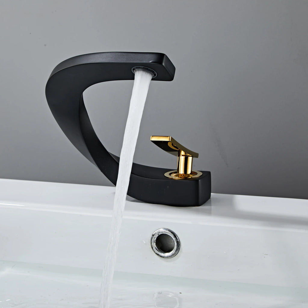 Basin Faucet  Brass Hot and Cold Wash Basin Faucet White with Gold Bathroom Basin Modern Minimalist Creative Faucet PP-12085