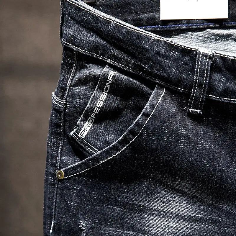 Elastic Fashion Jeans Men Ripped Vintage Slim Denim Pants Hip Hop Distressed Frayed Fashion Men's Clothing Pants