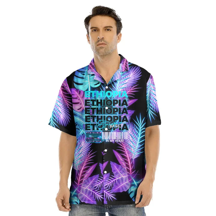 Ethiopia Africa County Flag Map Short Sleeve Shirts For Men Clothes Orthodox Tee National Emblem Graphic Blouses Hawaii Boy Tops