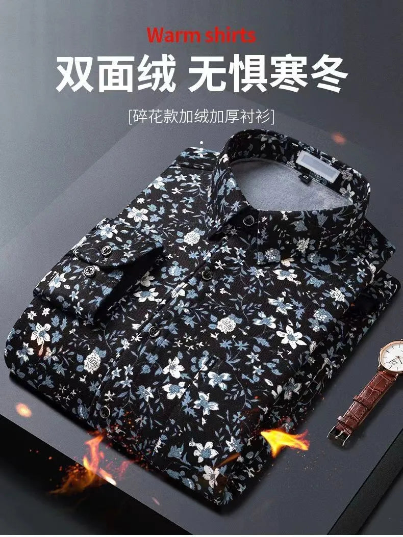 2025 spring shirts flower design high quality thicken casual mens shirt,autumn smart casual shirt men,size M-5XL KCY019