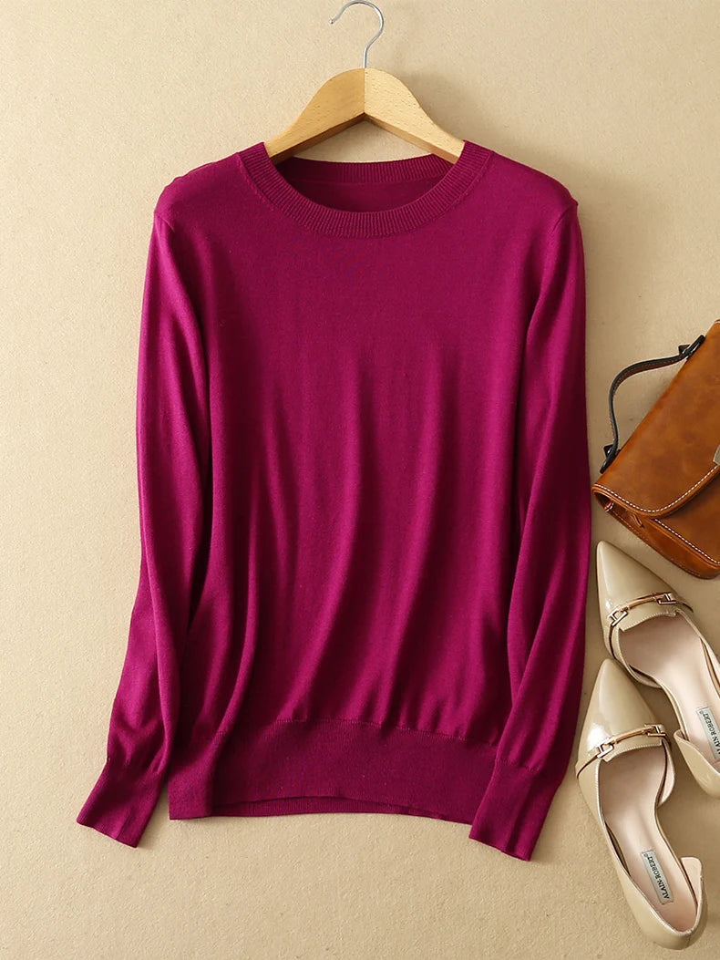 SuyaDream Woman Basic Sweaters Silk and Cashmere Blend O neck Pullovers Solid Sweaters 2024 Fall Winter Bottoming Shirts