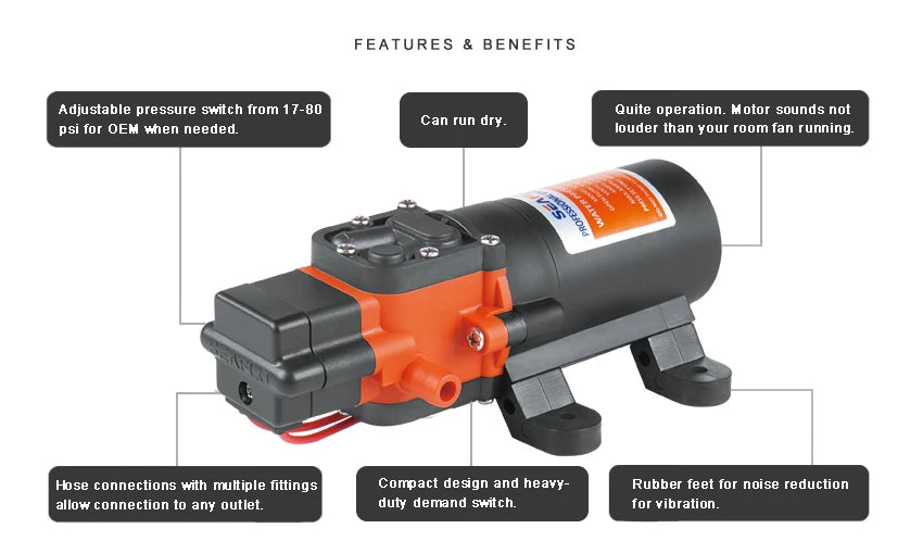 12V 24V Seaflo 1GPM/40PSI Marine Water Pump Diaphragm Pumm Boat Accessories Showers Toilets