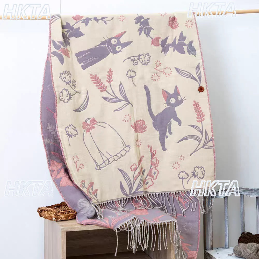 Niche Design Scarf Shawl Fashionable Versatile Cute Cartoon Thickened Double-sided Winter Warm Button Scarf Girls Dual-purpose