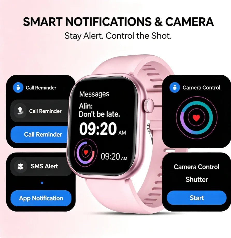 Smart Watch Compatible for Android/iPhone with Wireless Calling/Sending, Camera Control,, TFT Touchscreen, Ultra-Thin Borderless Design, Wireless Smartwatch Suitable for Android & iPhone, Unisex Gift for Men and Women