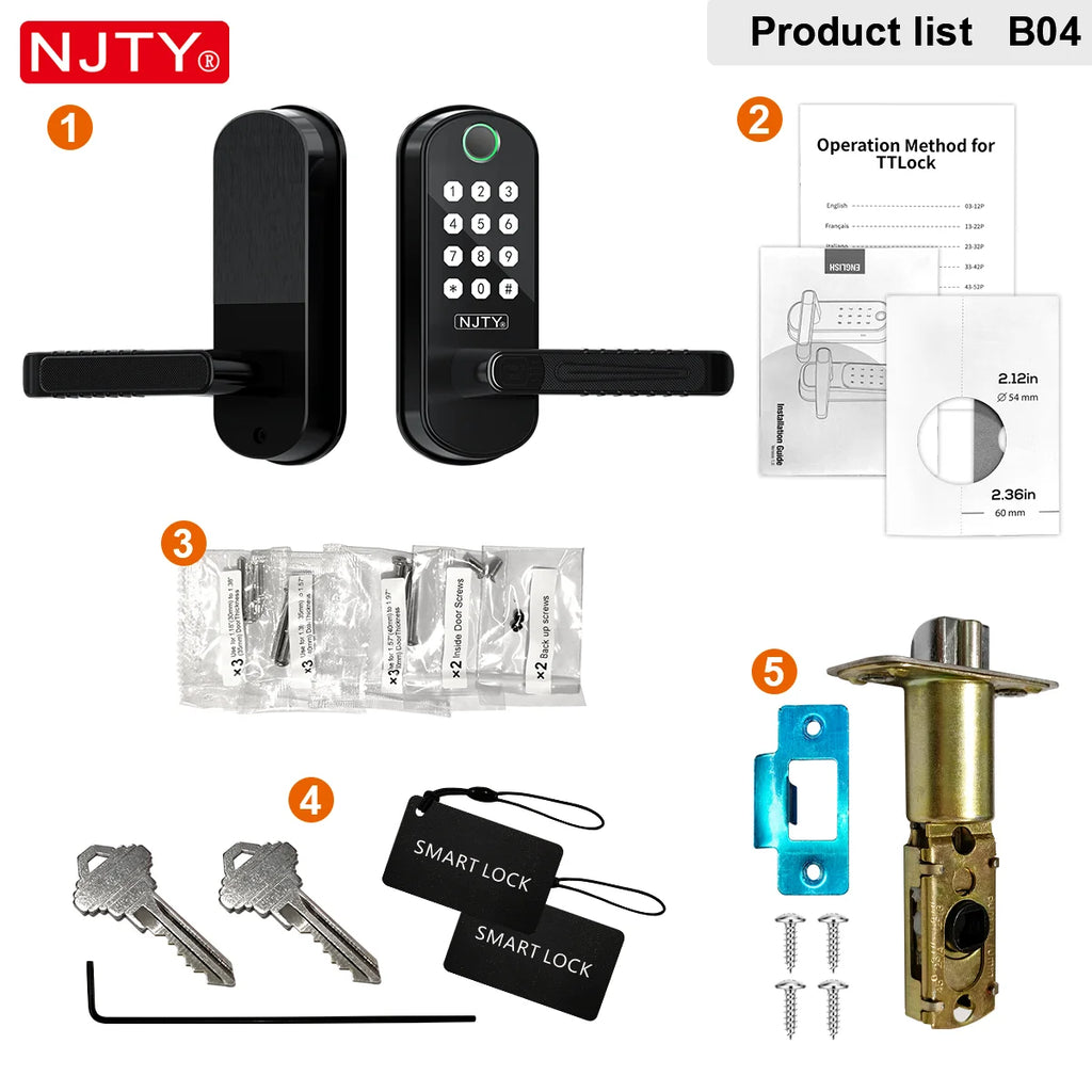 NJTY Fingerprint Door Lock Unlock by Fingerprint/Card/App/Password/NFC/Key Anti-Theft Electronic Door Lock for Bedroom/Outside