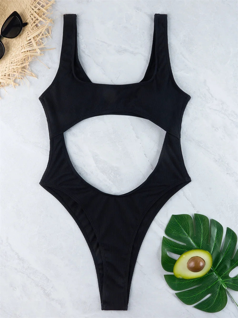 Retro Extrem Bikini Cut Out Backless Monokini Ribbed Swimsuit Women One-Piece Push Up Vacation Swimwears Brazil Beach Bath Suits