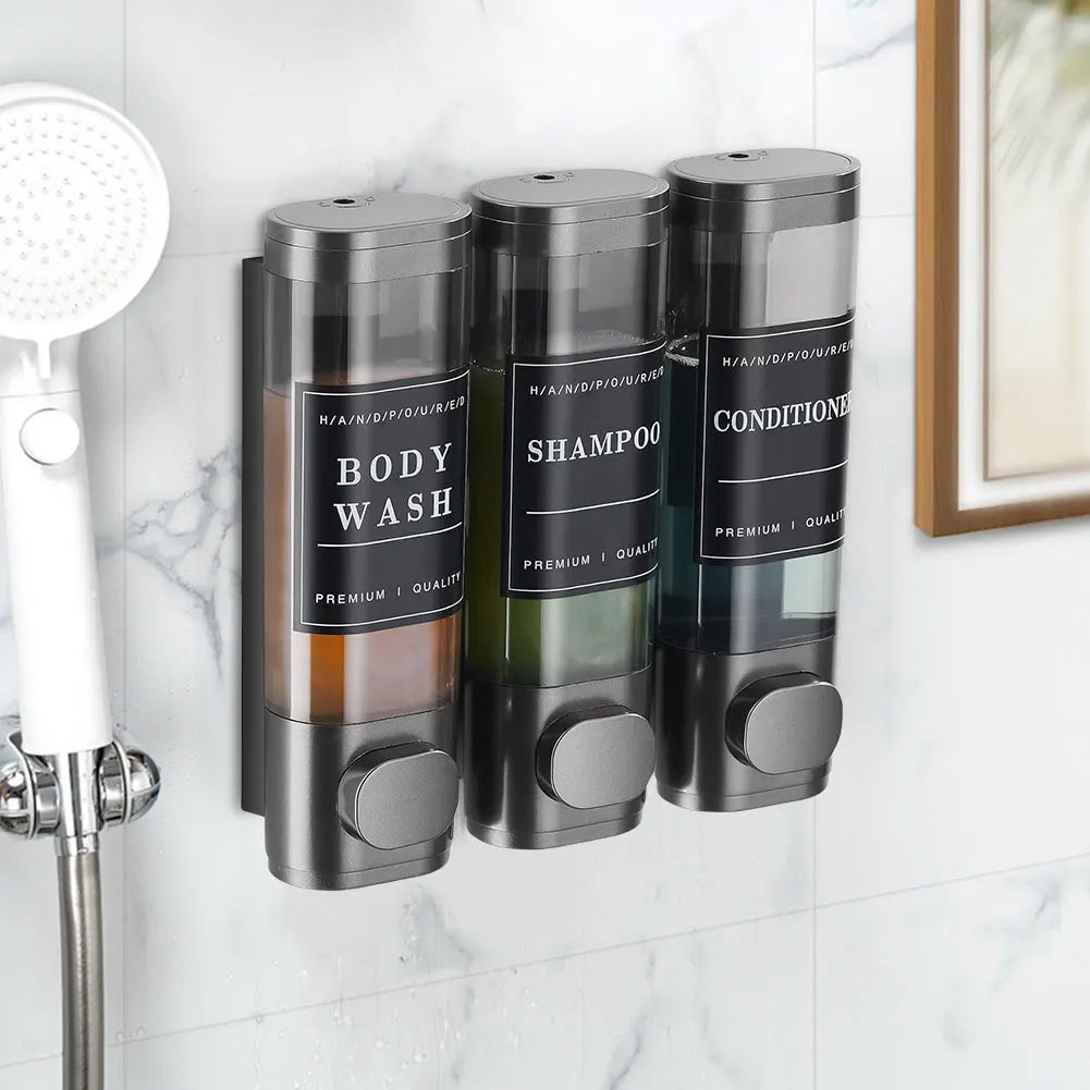 Wall Mounted Bathroom Liquid Soap Dispenser Three Head Hand Sanitizer Holder Wall Mount Soap Shampoo Gel Shower Liquid Container