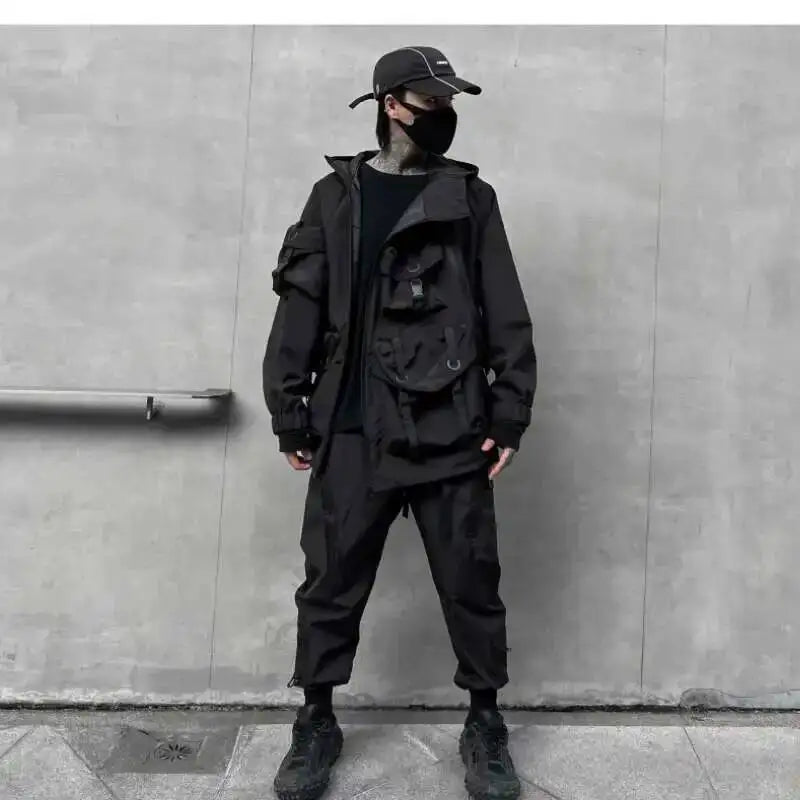 Men's Tide Dark Loose Techwear Jacket Trend High Street Leisure Function Charge Coat Workwear Coat