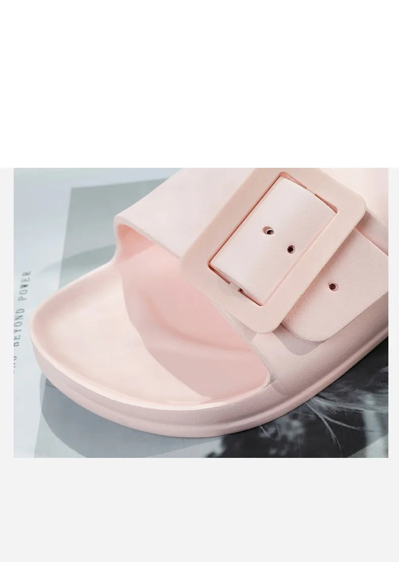 Adjustable Buckle Women's Sandals, Non-Slip, Lightweight, Flat-Soled Slip-On Sandals for Outdoor Wear, Beach Sandals, Bathroom S