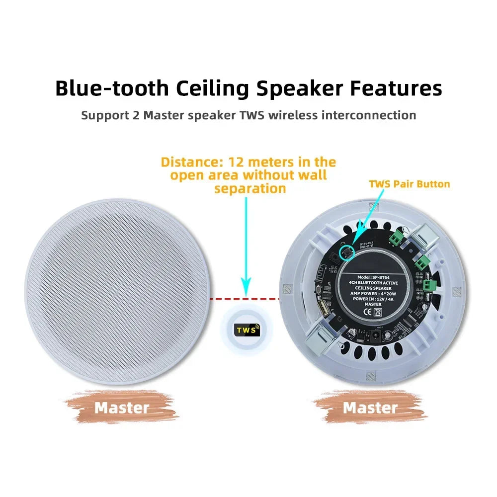 6inch Bluetooth Ceiling Speaker Home Theater Sound System Build-in Class D Amplifier Stereo Loudspeaker for Residential Hotel