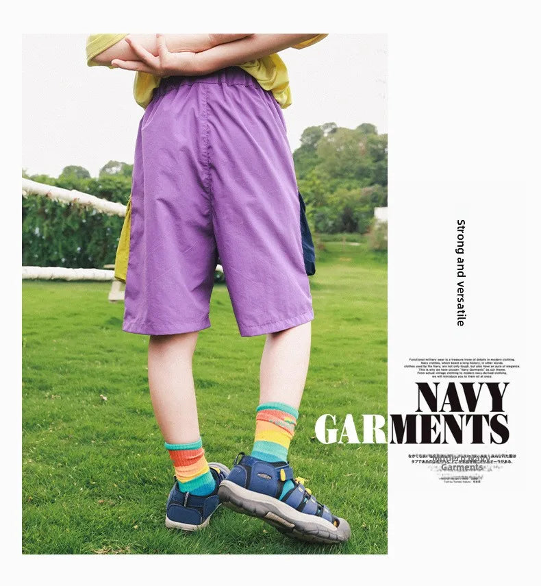 Quick Dry Children's Shorts Boys' Color Block Workwear Summer New Arrival Kids' Clothing Elastic Waist Straight Leg Pants