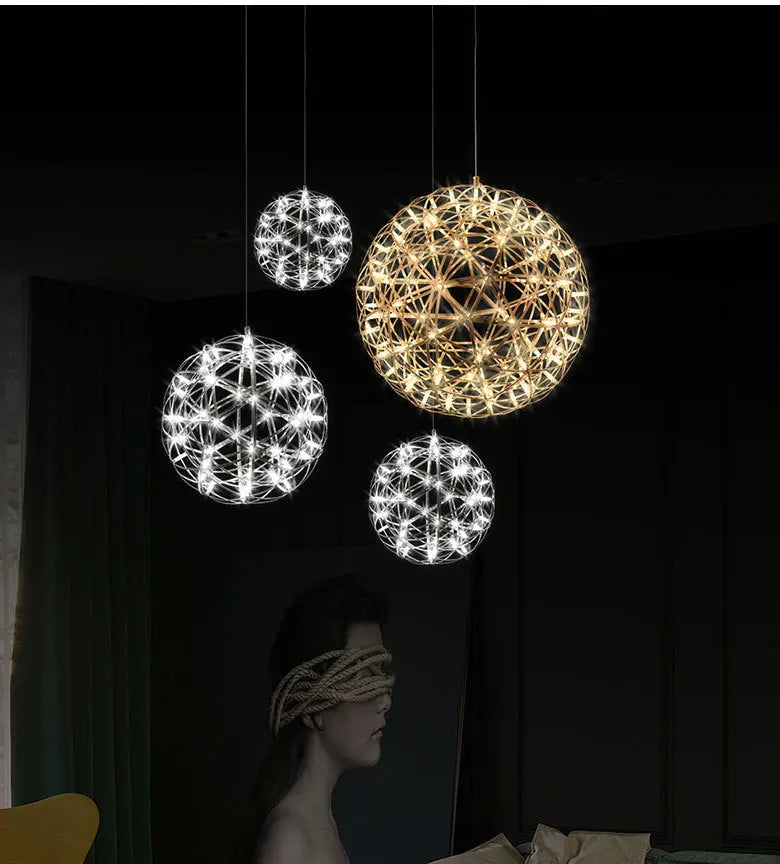 Stainless Steel Led Chandelier Light Shop Spark Ball Full Sky Star Milk Tea Restaurant Exclusive Network Bar Art Decoration Lamp