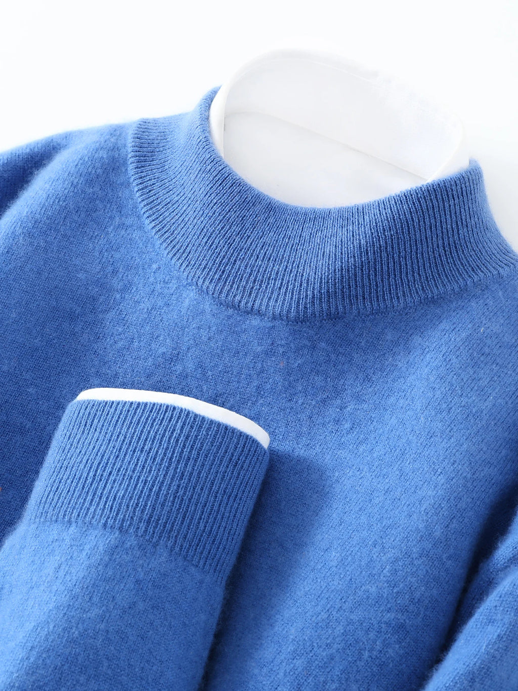 Autumn/Winter Men's 100% Pure Cashmere Pullover Business Casual Solid Knitted Sweater Loose Half High Neck Tops Thick Jumper