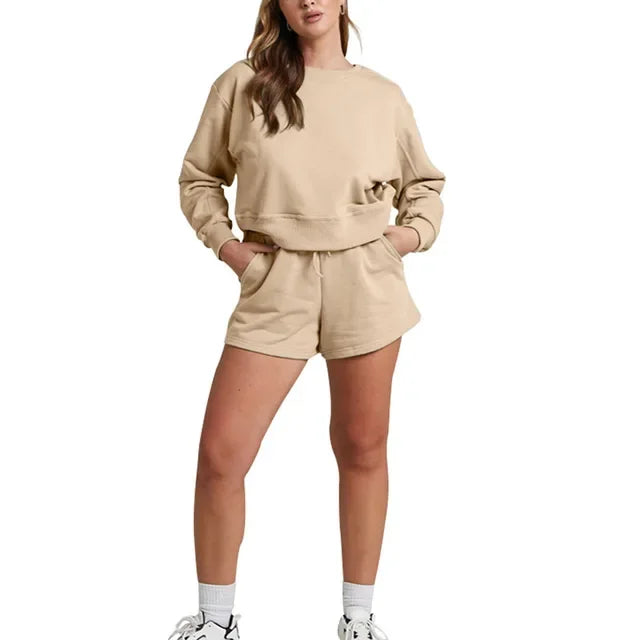 shorts sets women 2 piece outfits Womens Self Cultivation Long Sleeve Casual Hooded Sweatshirt Two Piece костюм женский летний