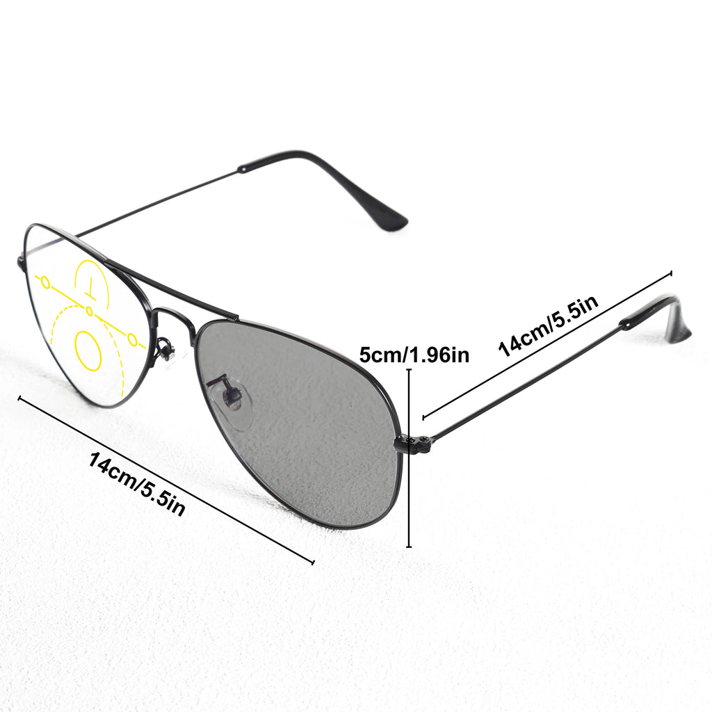Classic Pilot Photochromic Progressive Multifocal Reading Glasses Men Women Metal Frame Anti Blue Light Presbyopia Eyeglasses