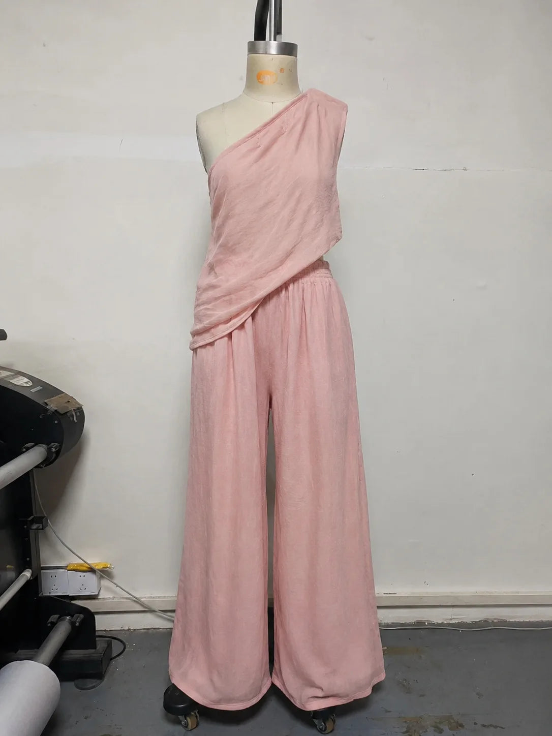 Women One Shoulder Sleeveless Top and Elastic Waist Wide Leg Pants Set Loose Casual Ladies Two Piece Outfit