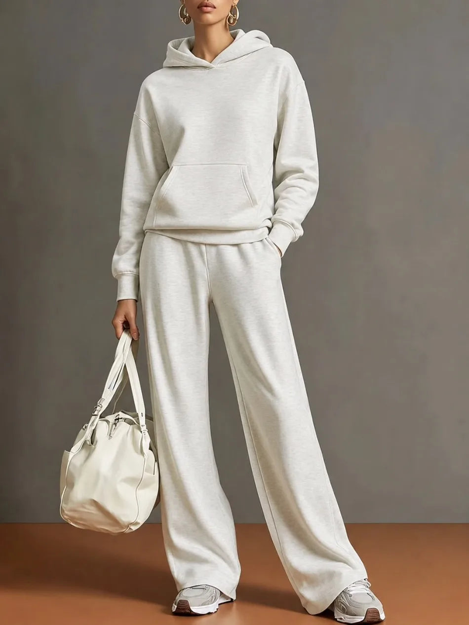 Autumn Fashion Warm Hoodie Sweatshirts Two Pieces Over Sized Solid Casual Hood Pullovers Long Pant Sets Women's Tracksuit Suit