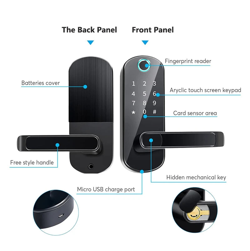 Tuya Smart Fingerprint Door Lock App Remote Control Keyless WIFI Digital Touchscreen Lock NFC with 2 IC Cards IP68 Waterproof