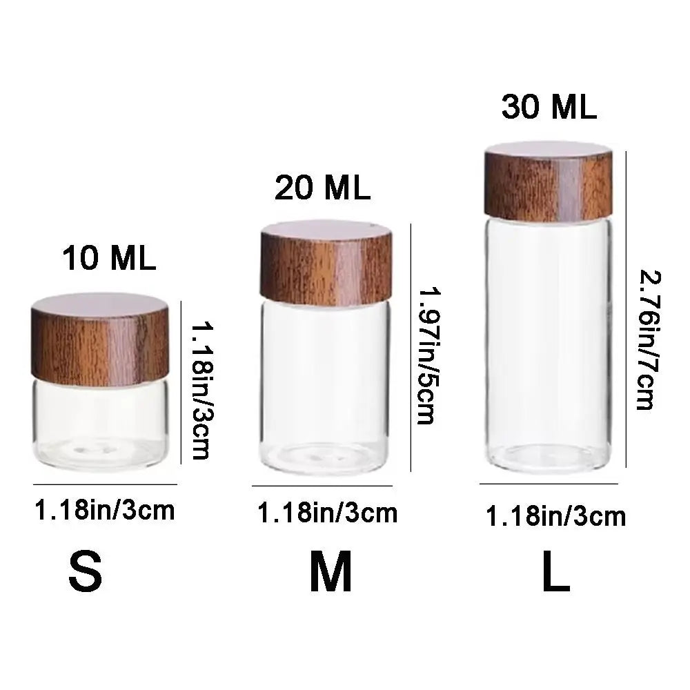 6PCS 10/20/30 ML Wooden Lid Mini Glass Bottles Food Grade Transparent Small Spice Jars Sealed Golden Bean Bottle