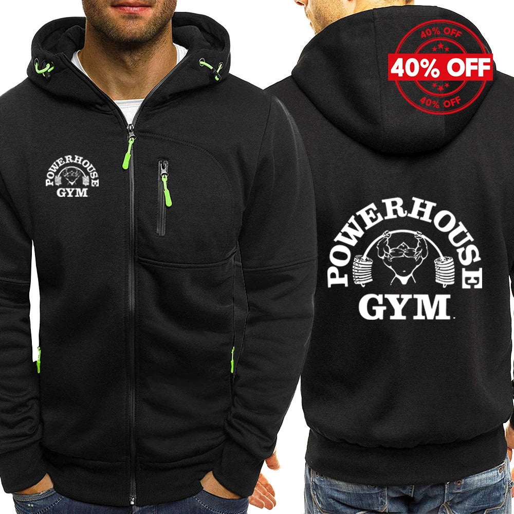 2025 Hoodies Hooded Spring Autumn Man's Jacket Long Sleeve Zipper Design Powerhouse Gym Logo Logo Print Slim Fit Casual Coat