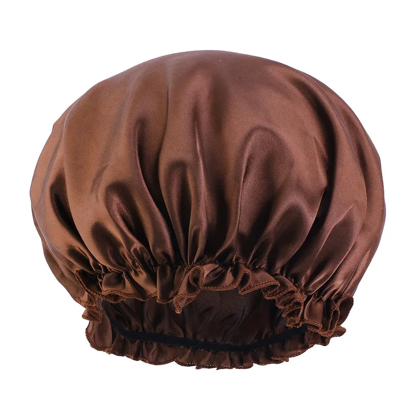 Solid Color Night Sleep Cap Women Elastic Satin Night Sleeping Hat Hair Care Bonnet Nightcap Makeup Head Wrap Cover Shower Cap