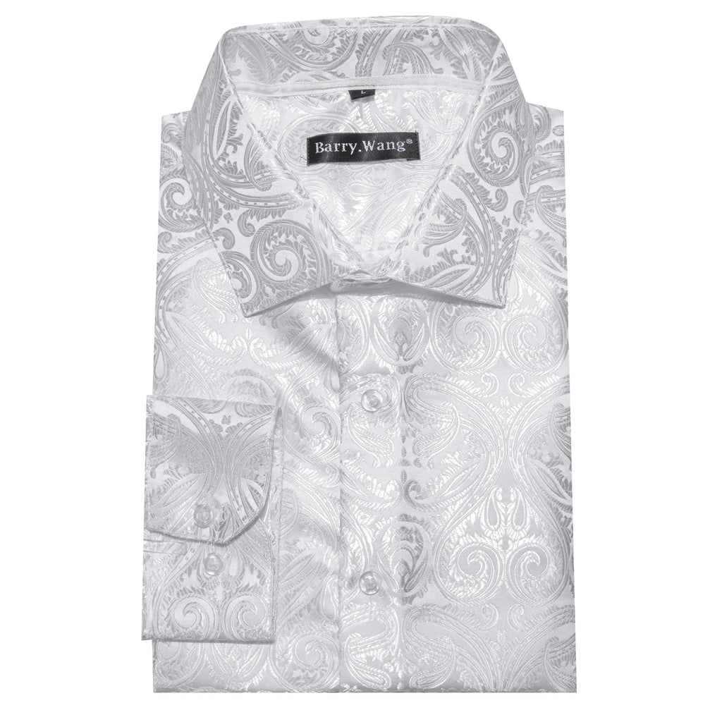 Barry.Wang Luxury Silk Mens Shirts Jacquard Floral Long Sleeve Formal Casual Breathable Male Blouses Wedding Business Prom Gift