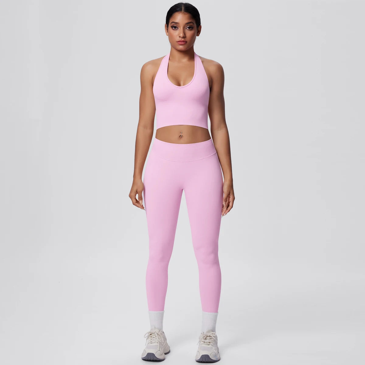 Rooftrellen 2PCS/set Women Gym Sports Yoga Set Breathable Shockproof Workout Top Backless Bra Push Up Fitness Pants Yoga Set