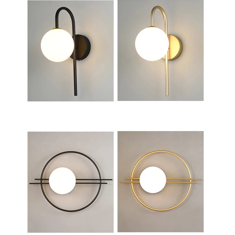Modern LED Wall Lamps Black Gold Glass Ball Wall Sconces Living Rom Bedroom Hotel Decor Wall Lights Bedside Lights Aisle Lamp G9