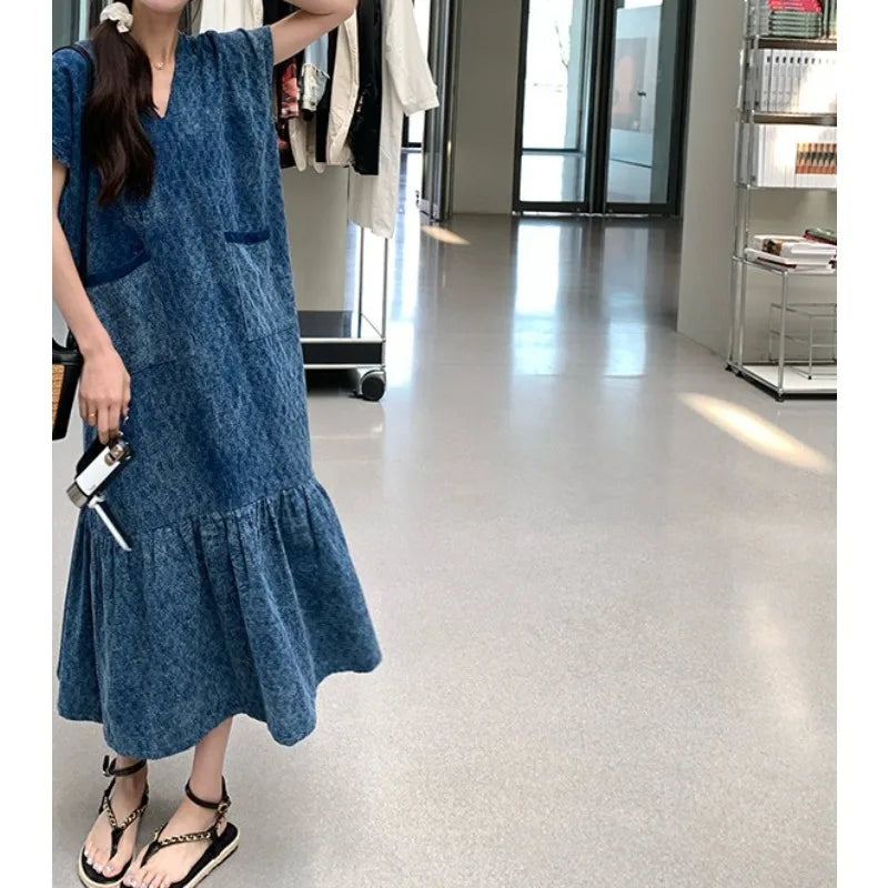 Retro Denim Dress Women's Summer Design Sense Fashion Loose Dress
