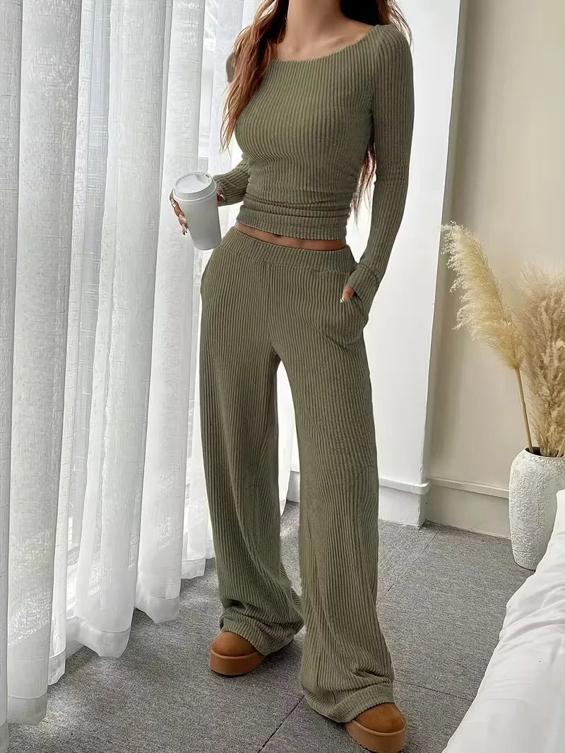 Casual Workout Two Piece Sets Woman Outfits Crop Long Sleeves Tops Long Pants Tracksuit Suit Summer And Fall 2026 New Lounge Set