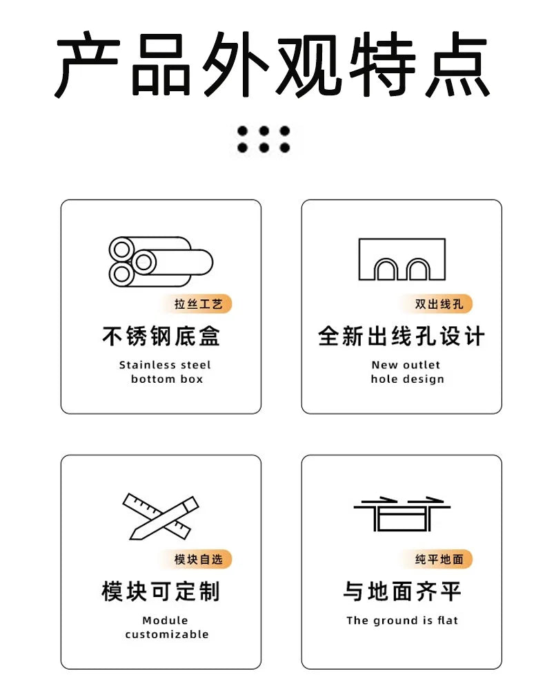 All-copper waterproof flat water purifier floor socket with switch button two-part water inlet and three-part drain socket