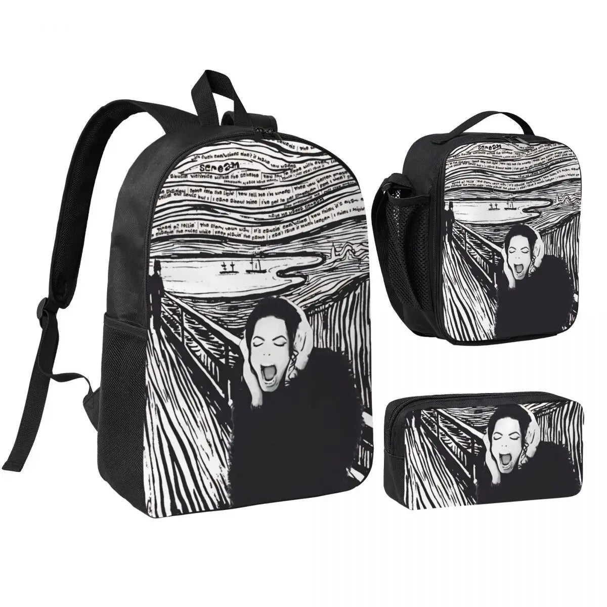 MJ 3pecs/set Backpack for Student High School Daypack Lunch bag Pencil Case