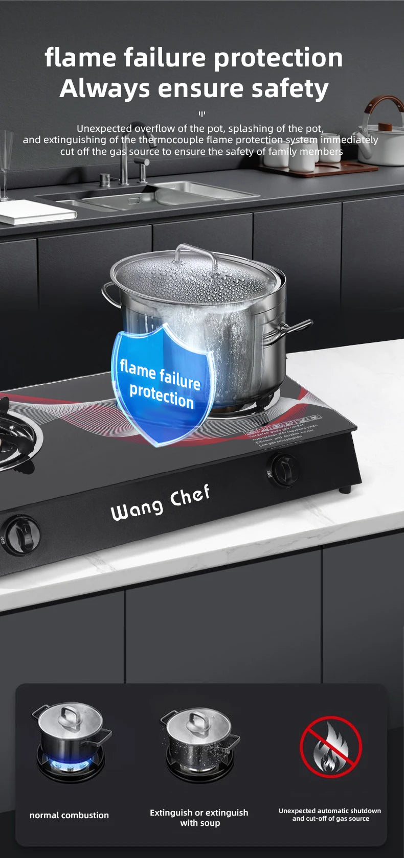 Factory Wholesale 3 burner Home Kitchen Stove Cook-top Table Stand Gas Cooker Use LPG