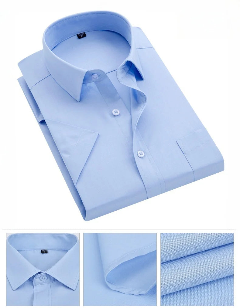 Business Dress Shirt Men Short Sleeve Autumn Spring Fashion Solid Casual Formal White Work Office Simple Basic Man Clothe S-7XL