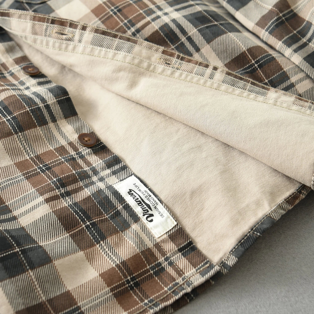 100% cotton vintage wash plaid shirt Men's spring and autumn casual long-sleeved shirt jacket