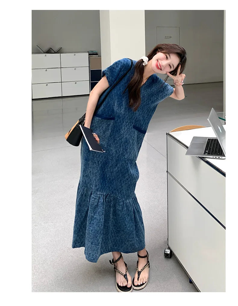 Retro Denim Dress Women's Summer Design Sense Fashion Loose Dress