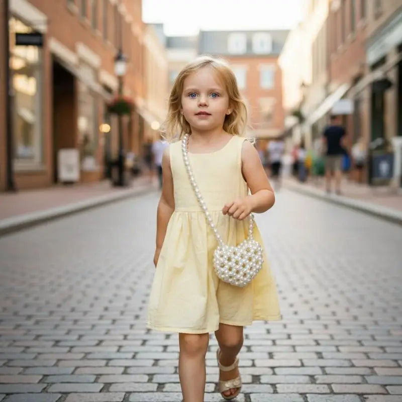 Pearl Beaded Heart Bag for Kids & Girls Sweet Love Shape Mini Fashion Handbag Cute Daily Accessory Gift Option